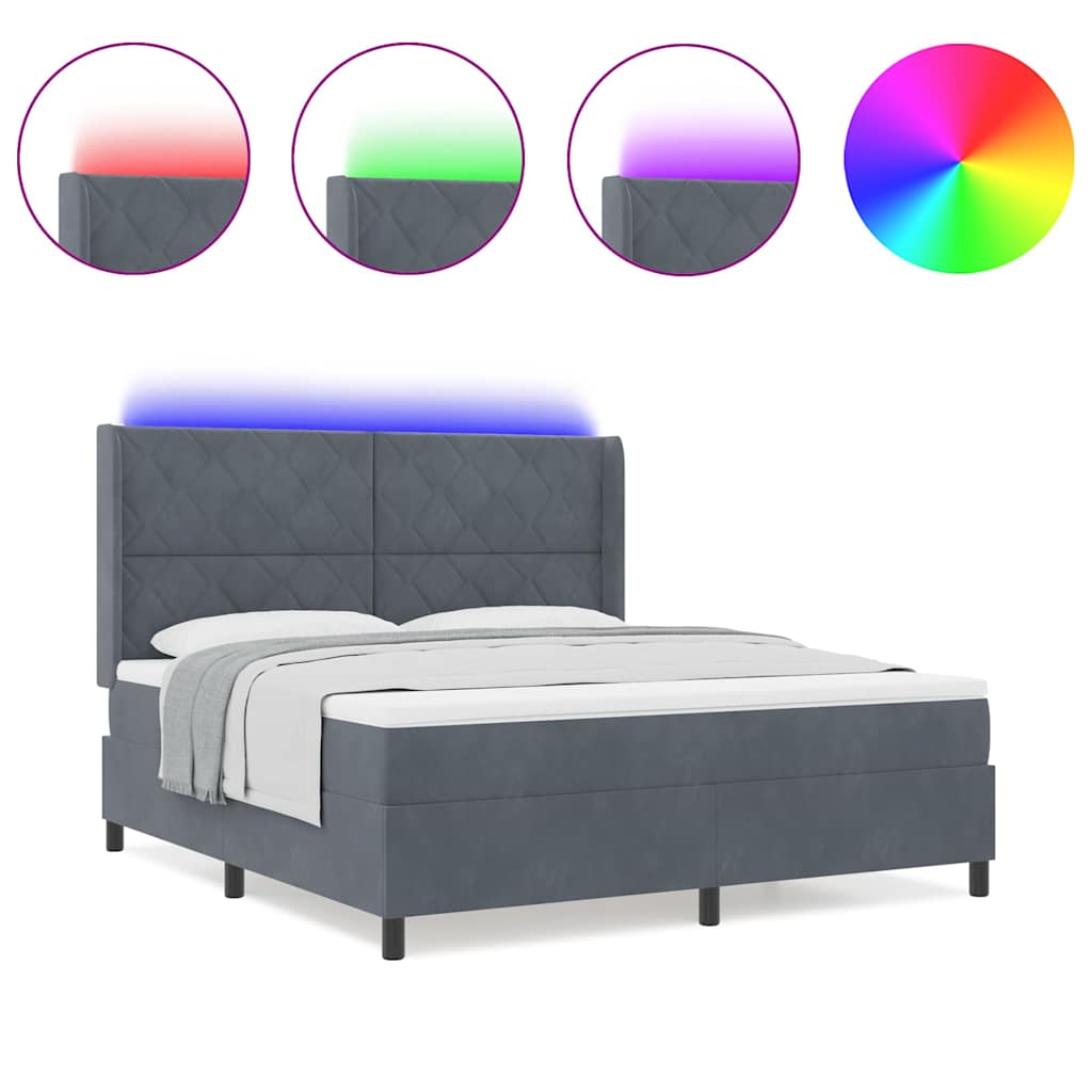 LED dėžės spyruoklinė lova su čiužiniu Geometric Tamsiai pilka