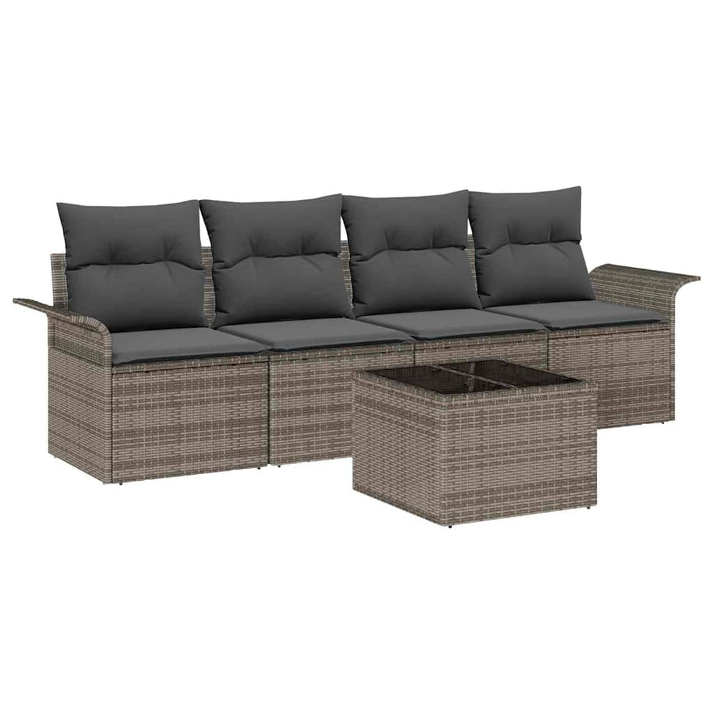 5-Piece Garden Sofa Set with Cushions, Grey Poly Rattan