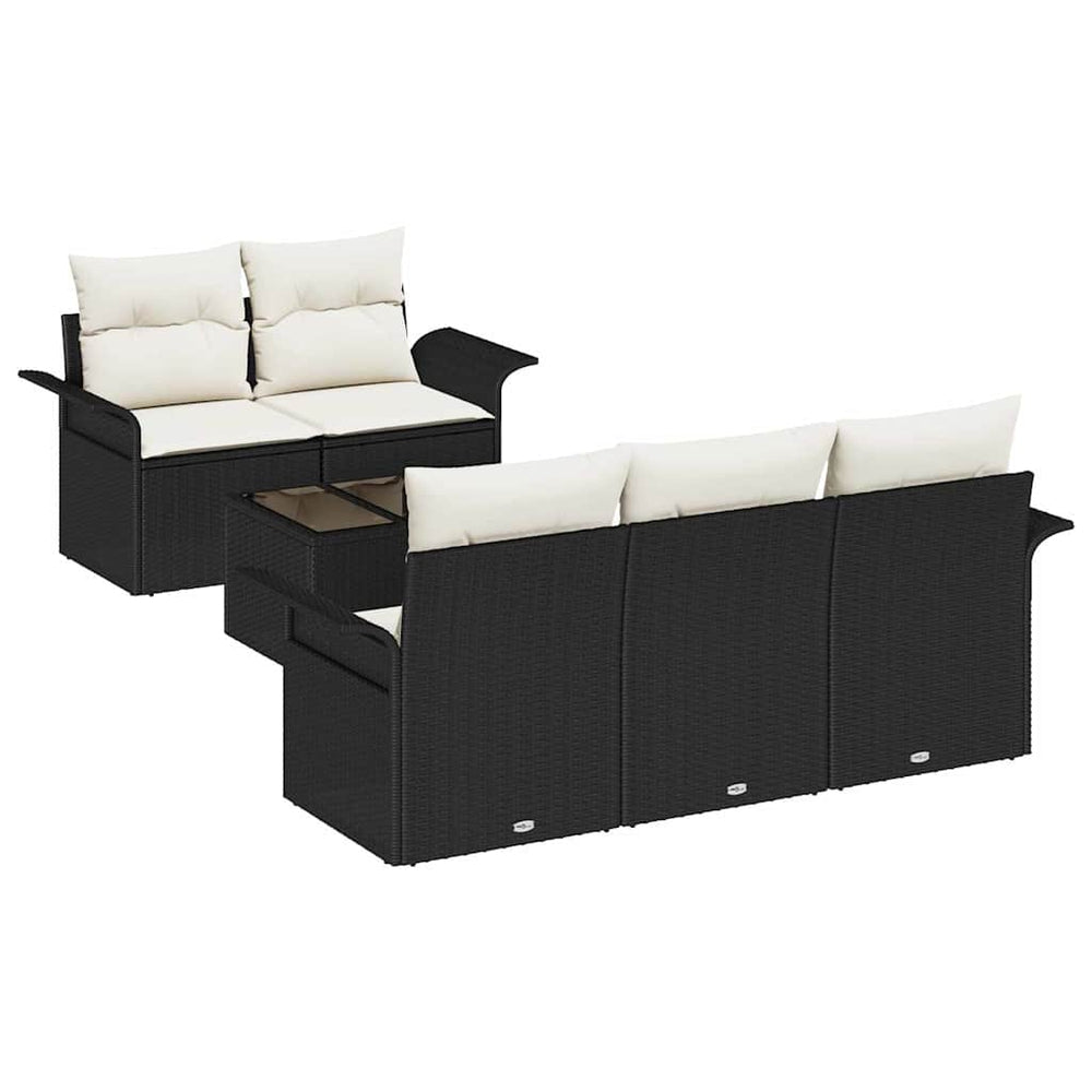 6-piece Garden Sofa Set with Cushions, Black Poly Rattan