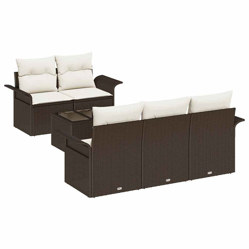 6-Piece Garden Sofa Set with Cushions, Brown, Poly Rattan