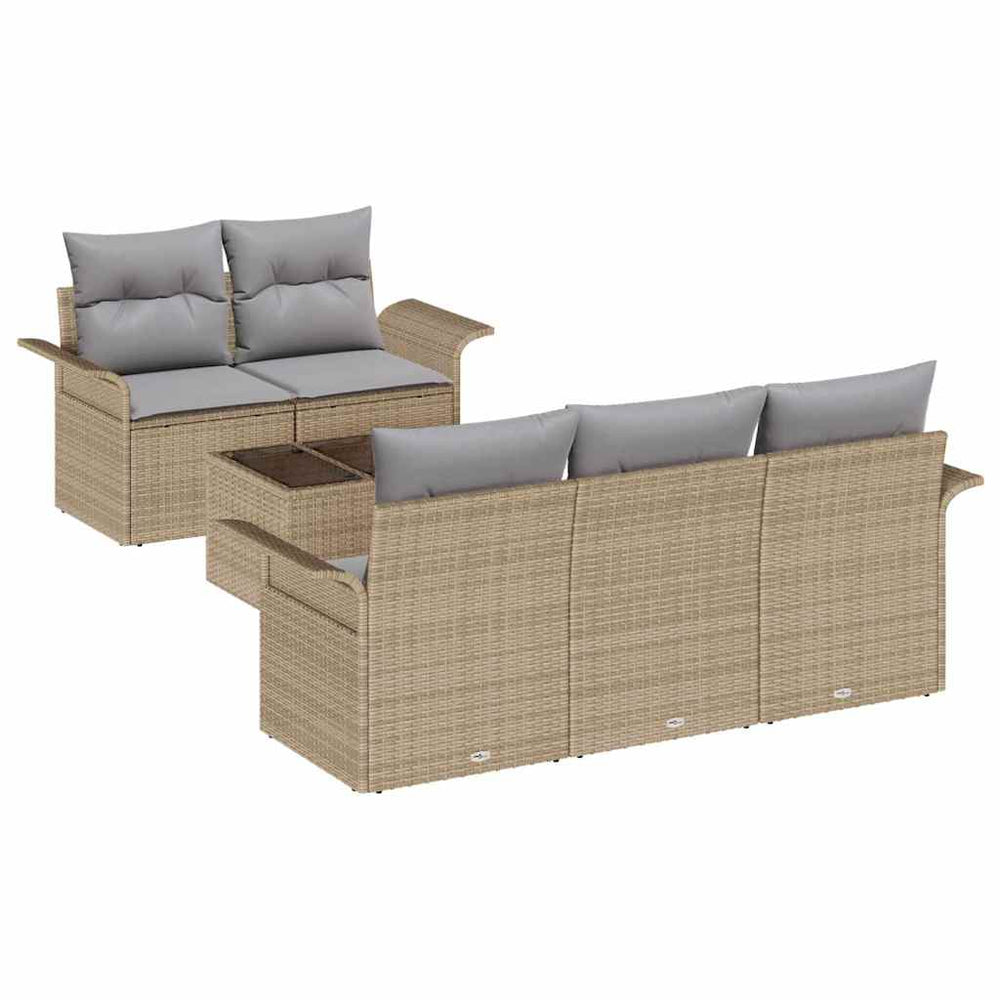 6 Piece Garden Sofa Set with Beige Poly Rattan Cushions