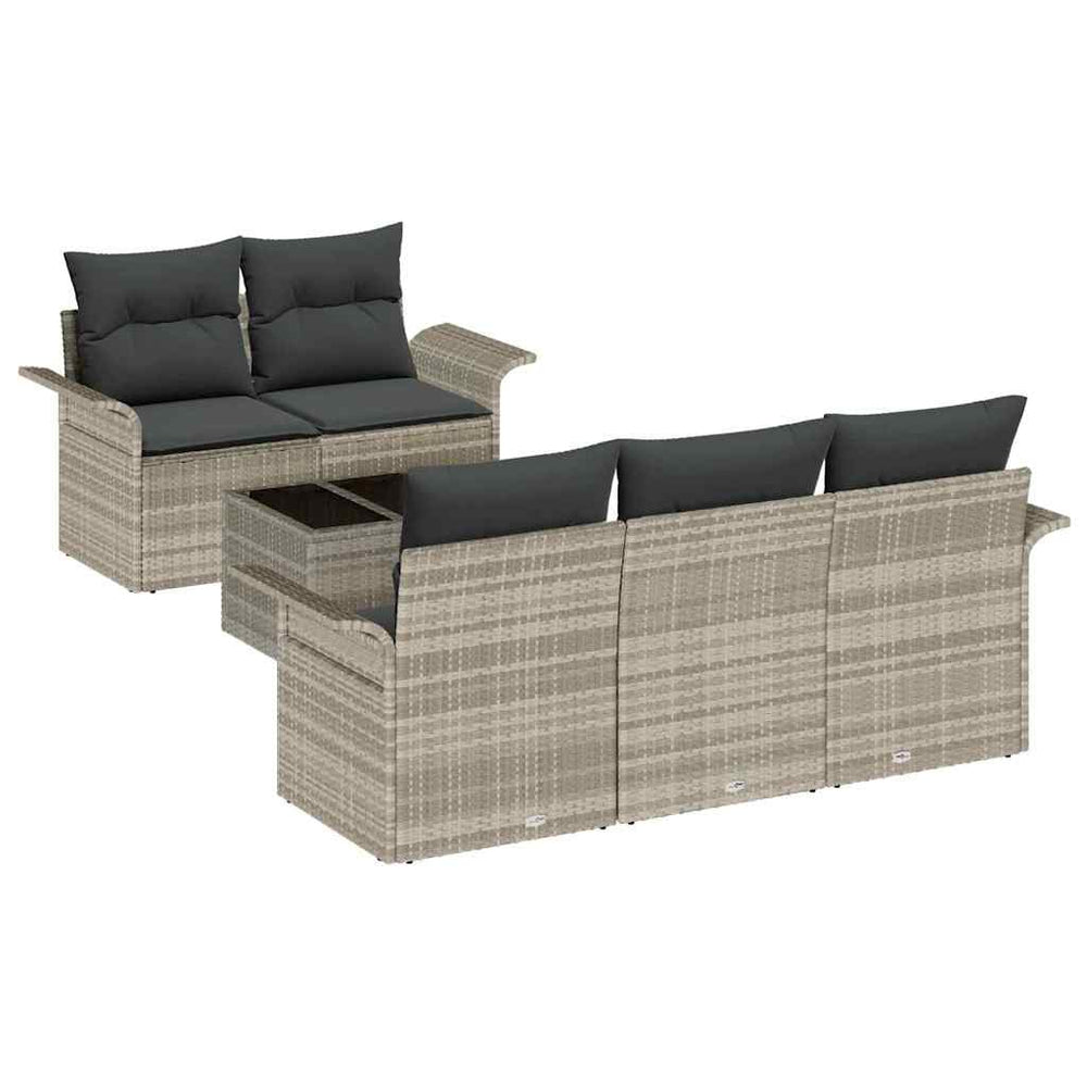 6-piece garden sofa set with light grey cushions made of poly rattan