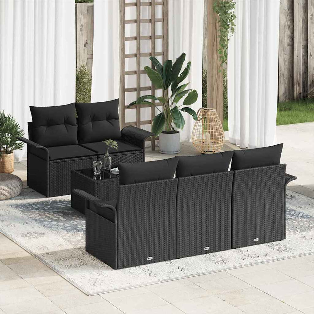 6 dalių sodo sofa rinkinys su juodomis pagalvėlėmis, poli ratanas