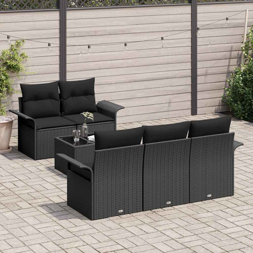 6 dalių sodo sofa rinkinys su juodomis pagalvėlėmis, poli ratanas