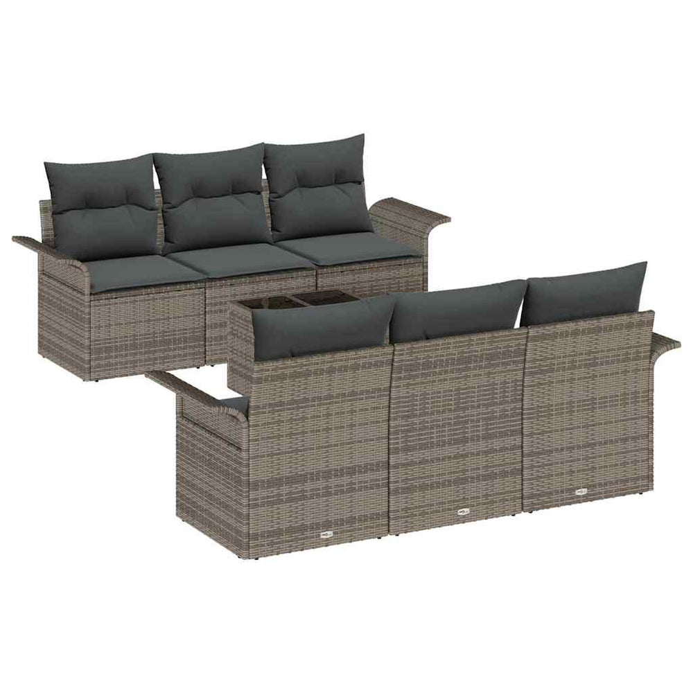7 Piece Garden Sofa Set with Cushions, Grey Poly Rattan