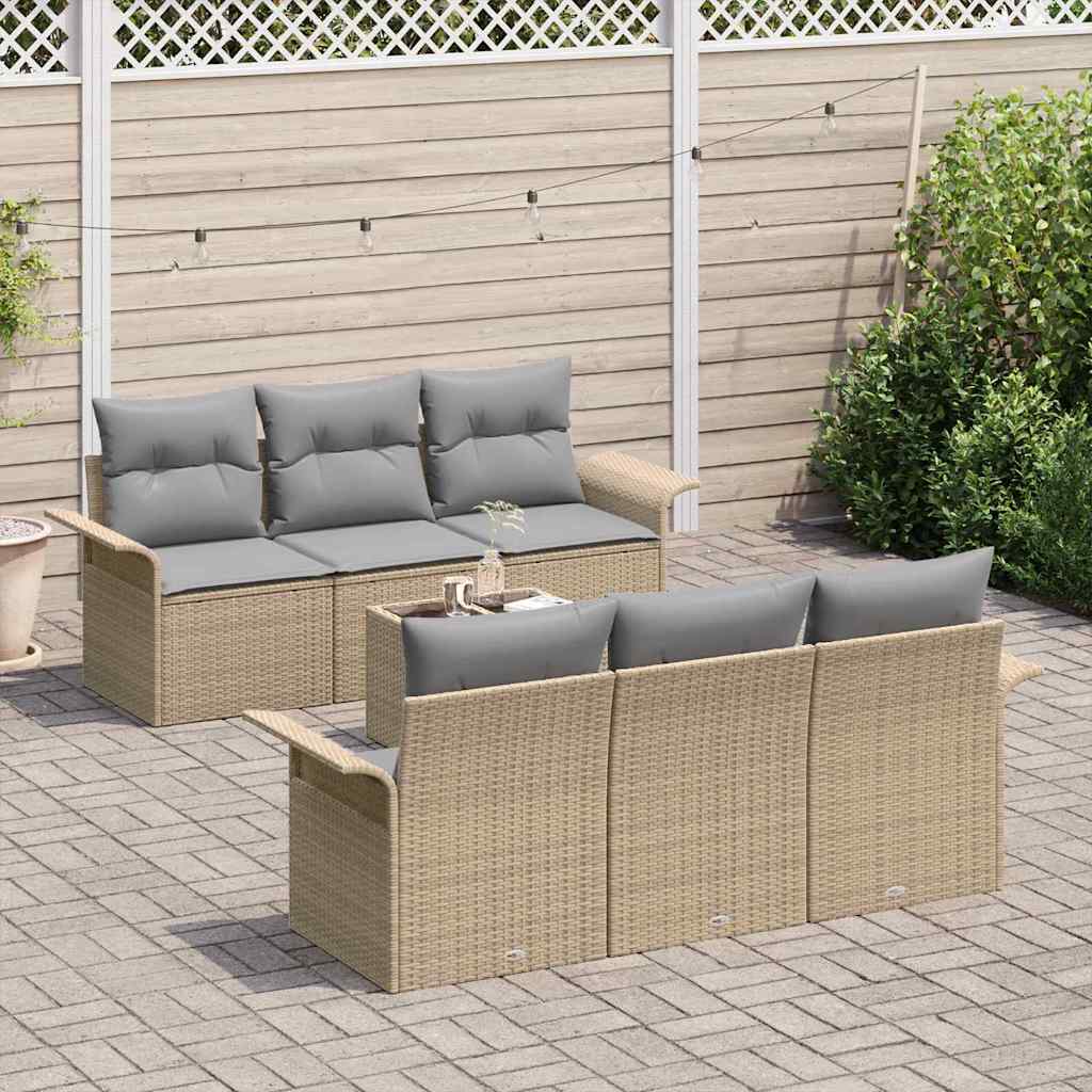 7 dalių sodo sofų komplektas su pagalvėlėmis smėlio spalvos poli rattan