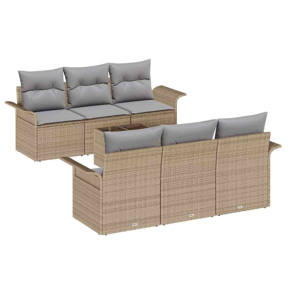 7 dalių sodo sofų komplektas su pagalvėlėmis smėlio spalvos poli rattan