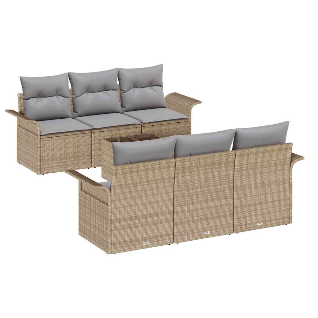 7 dalių sodo sofų komplektas su pagalvėlėmis smėlio spalvos poli rattan