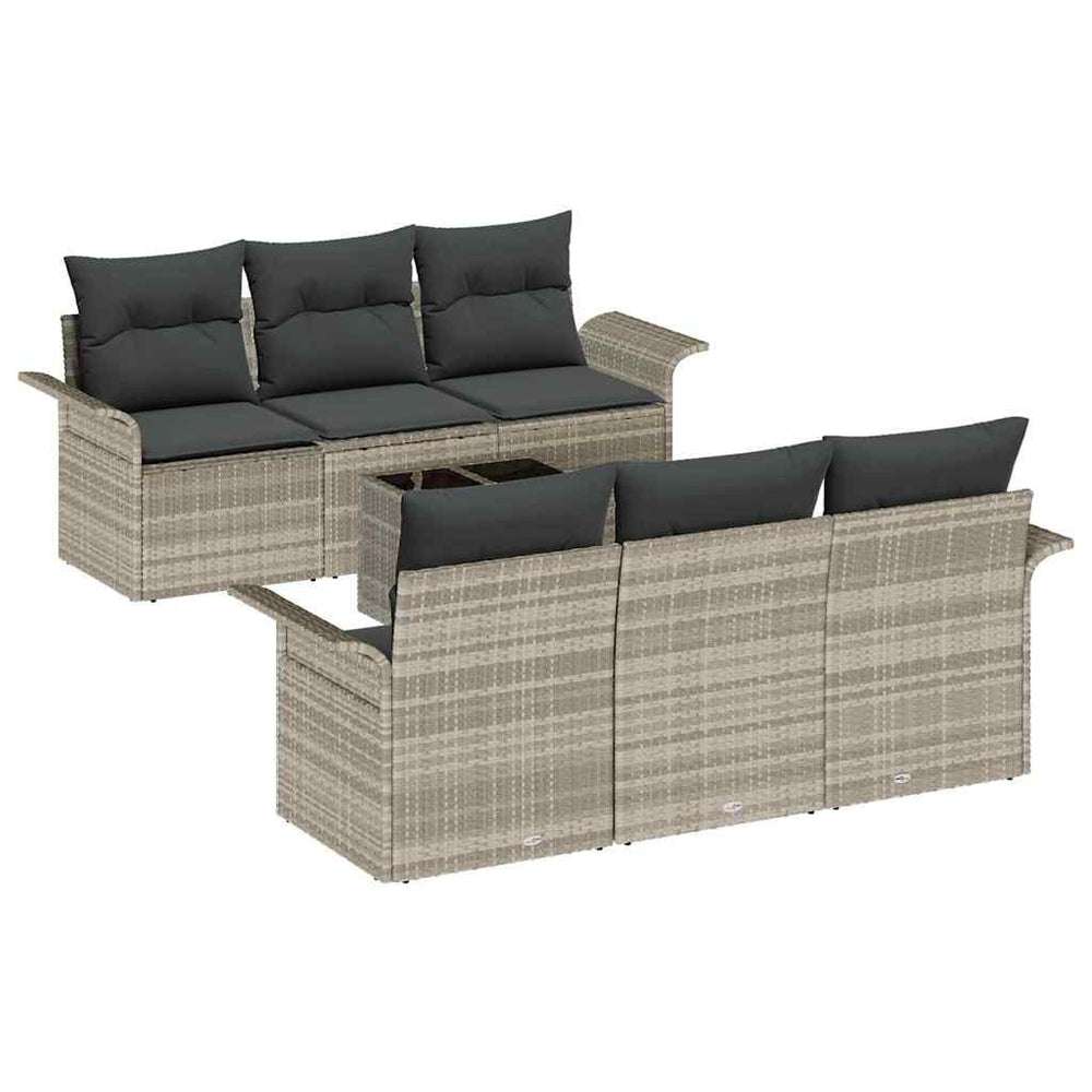 7-piece garden sofa set with cushions light grey poly rattan