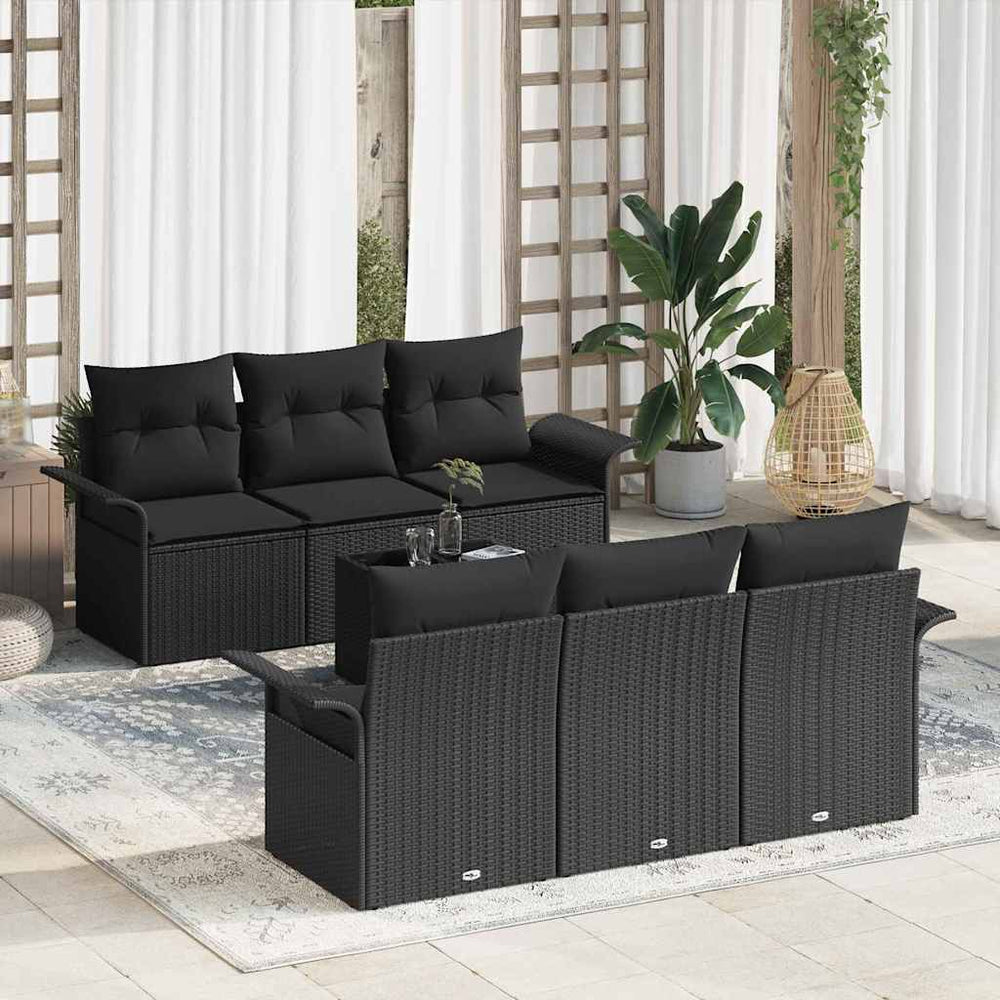 7 dalių sodinė sofa su pagalvėlėmis ir juoda poli ratanine konstrukcija