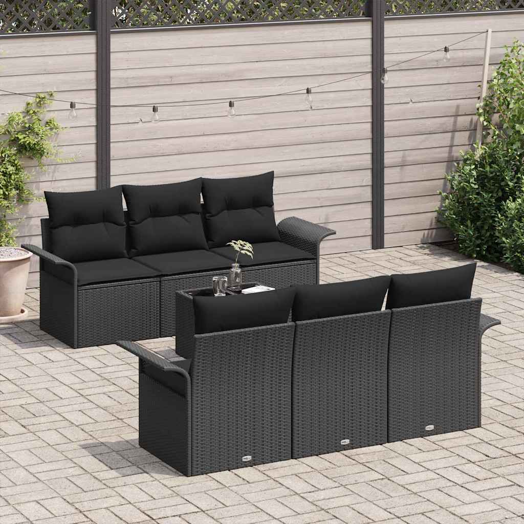 7 dalių sodinė sofa su pagalvėlėmis ir juoda poli ratanine konstrukcija