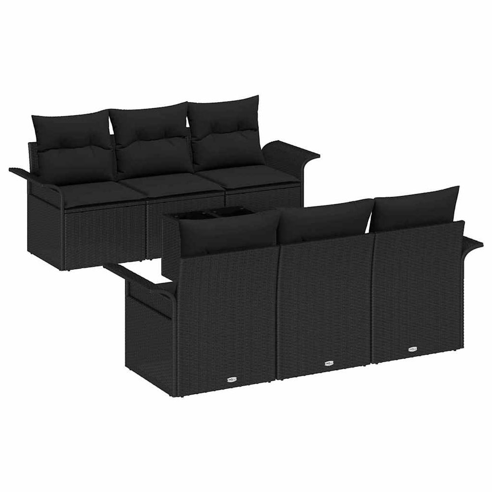7 dalių sodinė sofa su pagalvėlėmis ir juoda poli ratanine konstrukcija