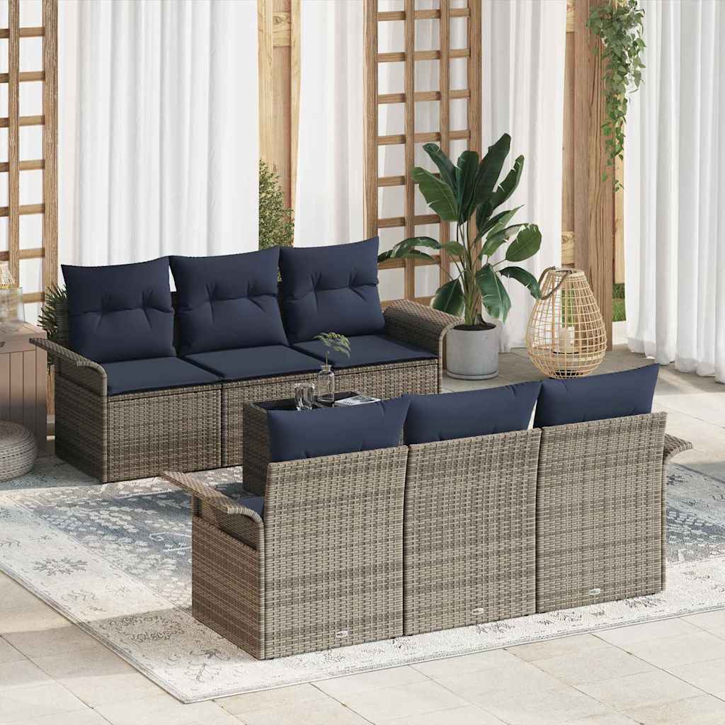 Sodo Sofų Rinkinys su pagalve 7 pcs Pilka ir tamsiai mėlyna