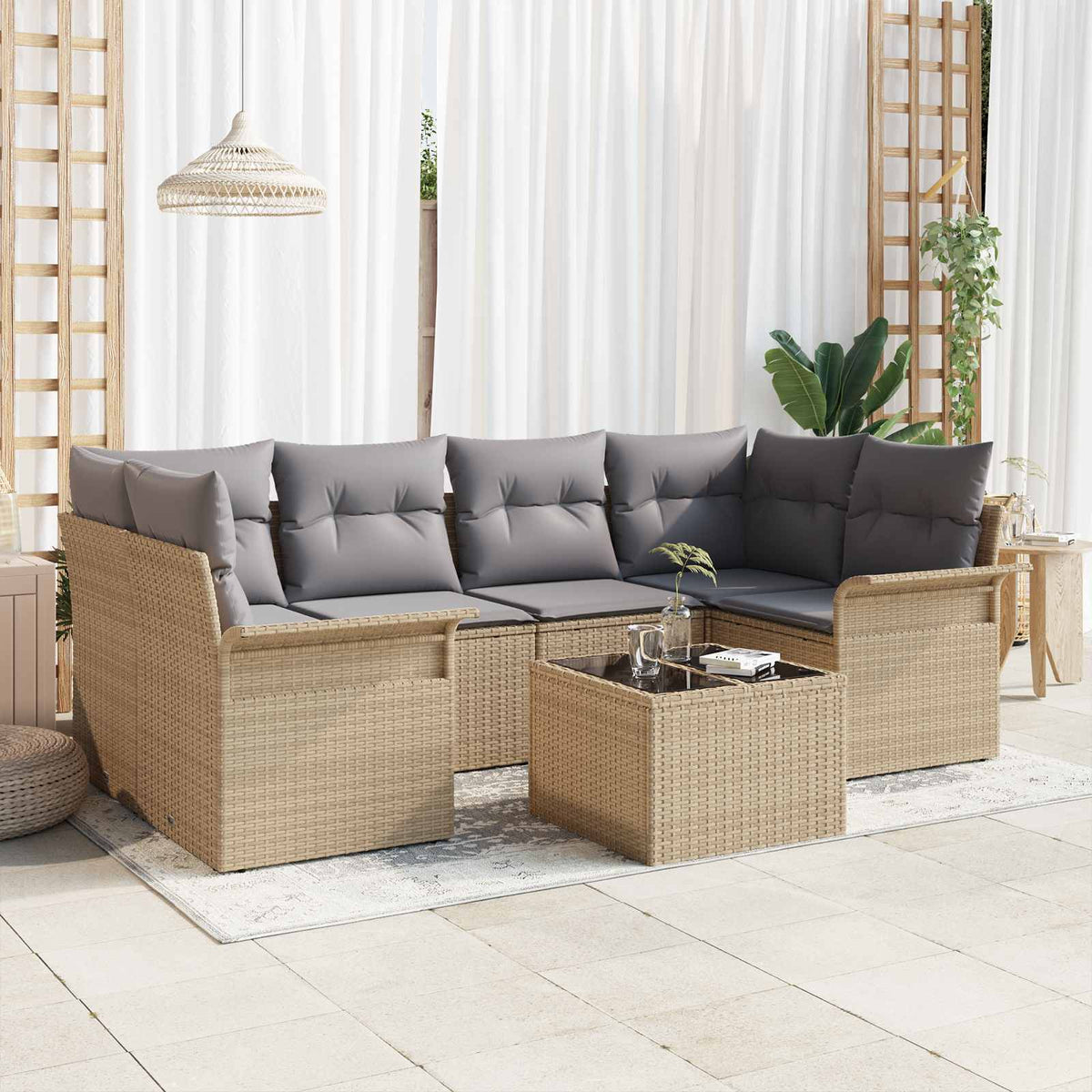 7-piece garden sofa set with sand cushions