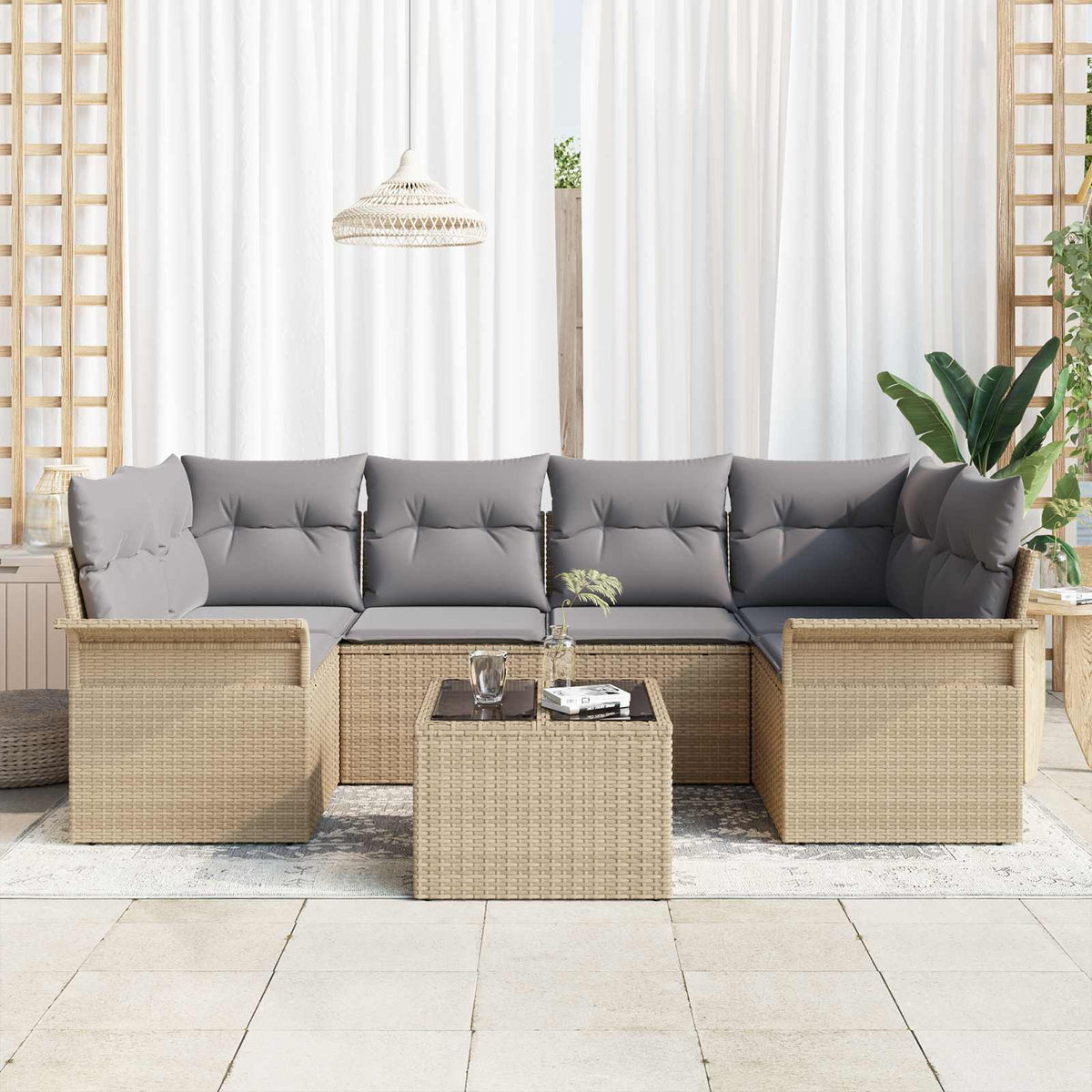7-piece garden sofa set with sand cushions