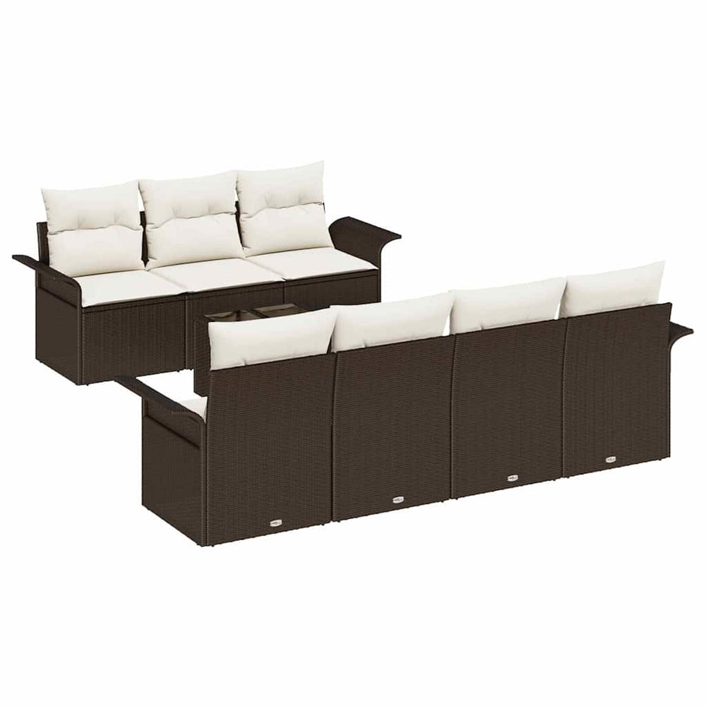 8-piece garden sofa set with cushions, brown poly rattan