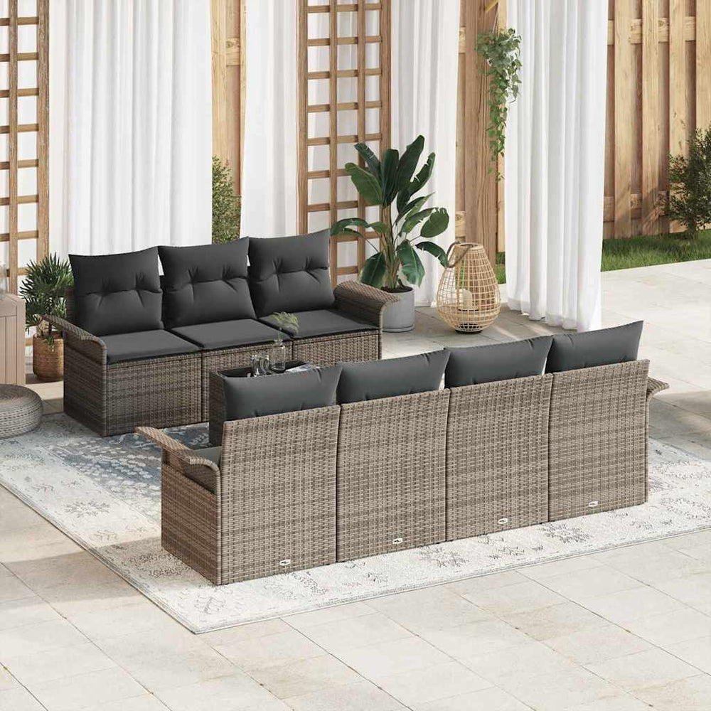 8 dalių sofa komplektas su pagalvėlėm, pilka, poli rattan