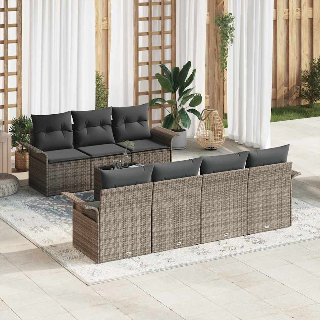 8 dalių sofa komplektas su pagalvėlėm, pilka, poli rattan