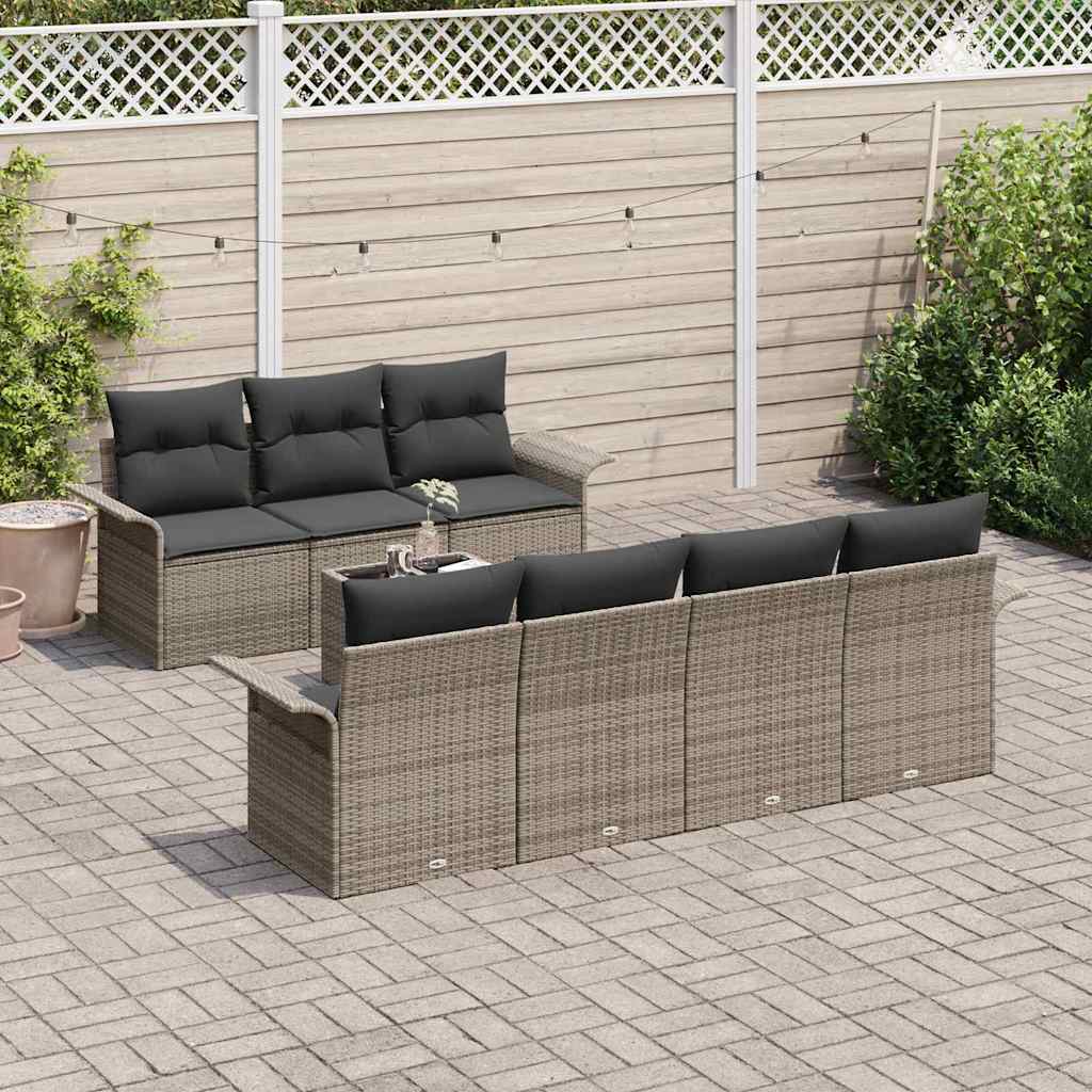 8 dalių sofa komplektas su pagalvėlėm, pilka, poli rattan