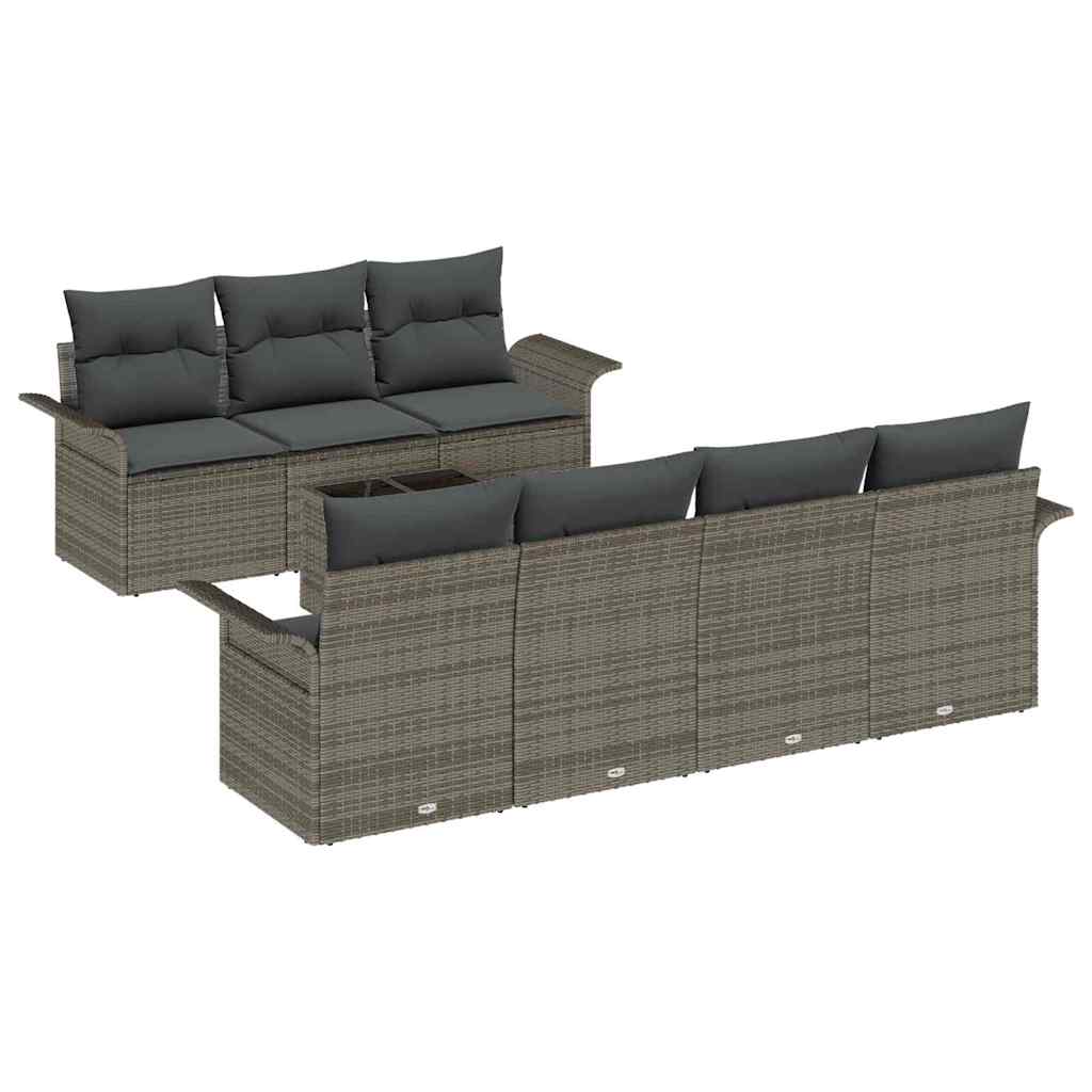8 dalių sofa komplektas su pagalvėlėm, pilka, poli rattan