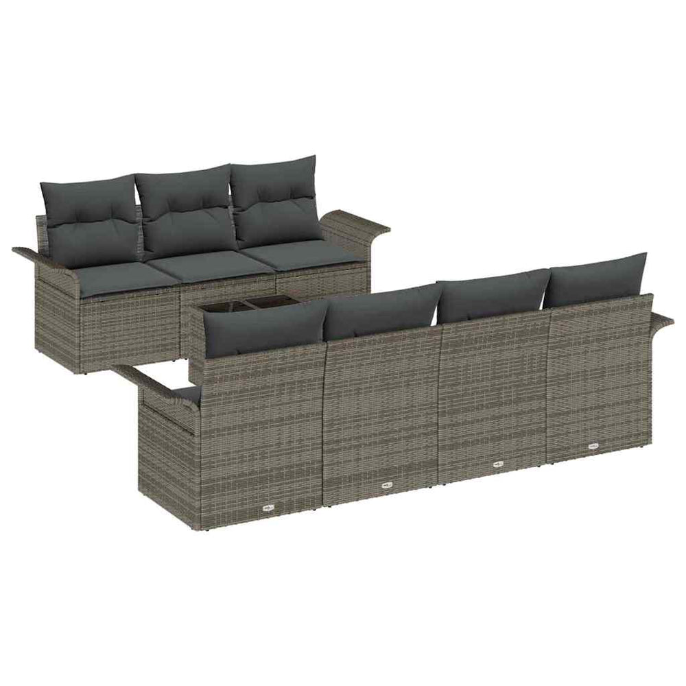 8-piece sofa set with cushions, gray, poly rattan