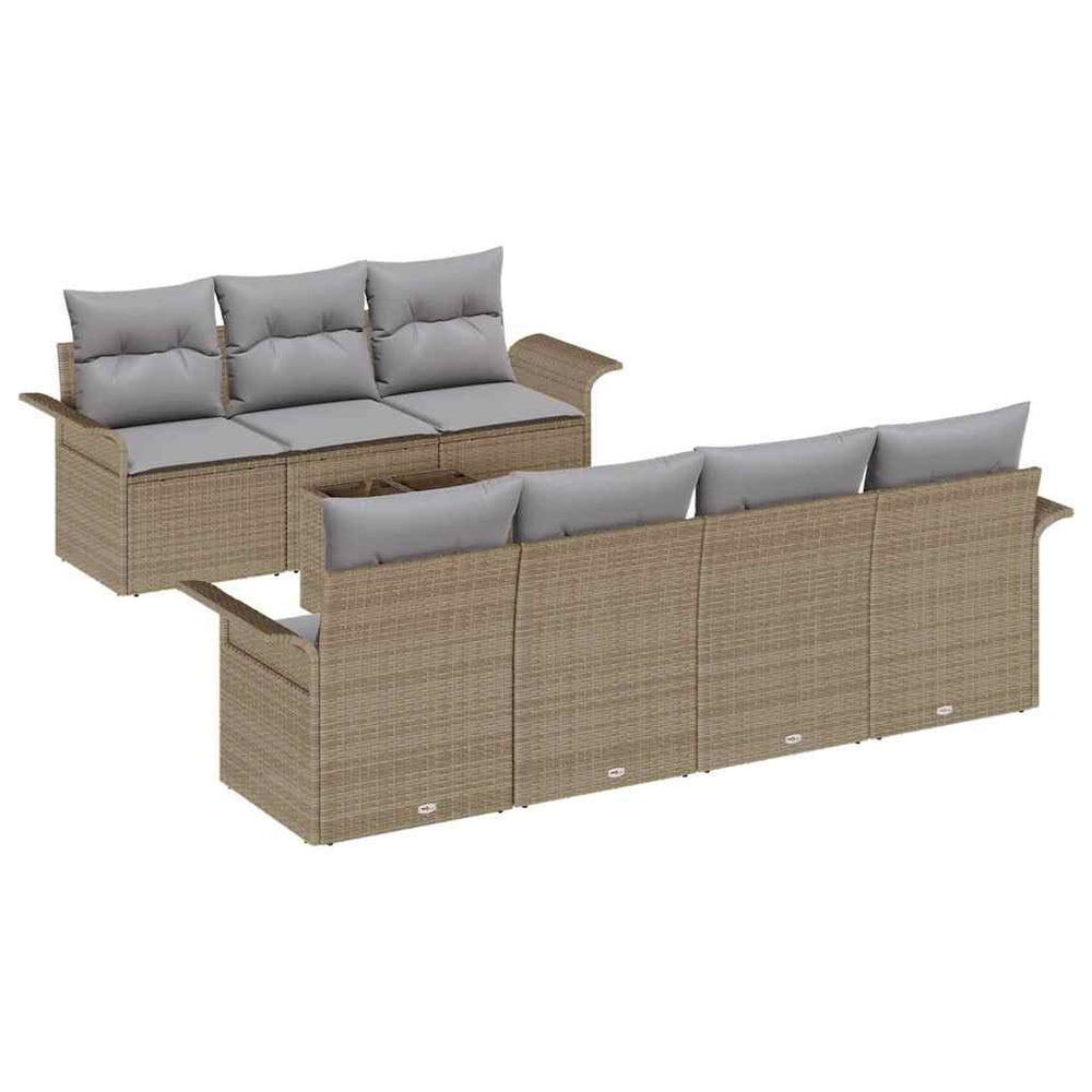 8-piece garden sofa set with cushions, sand, poly rattan