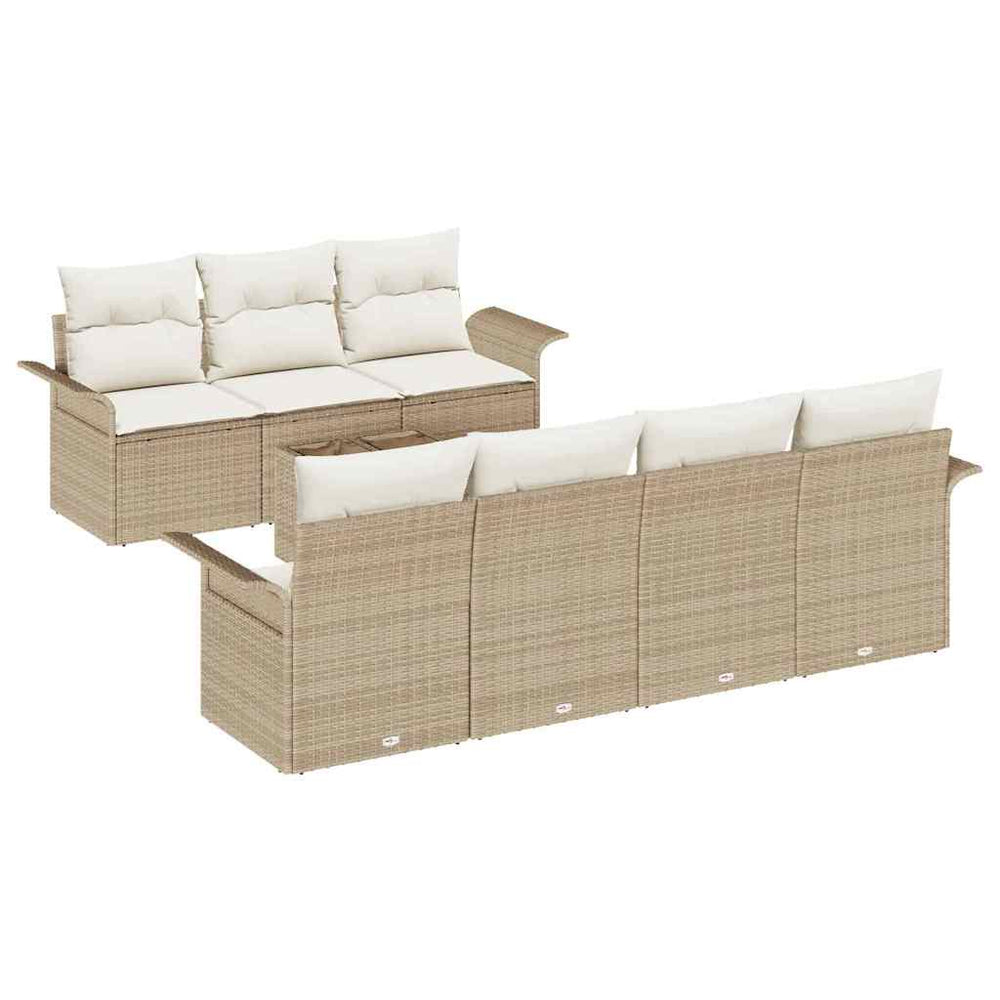 8-piece garden sofa set with cushions sand-colored poly rattan