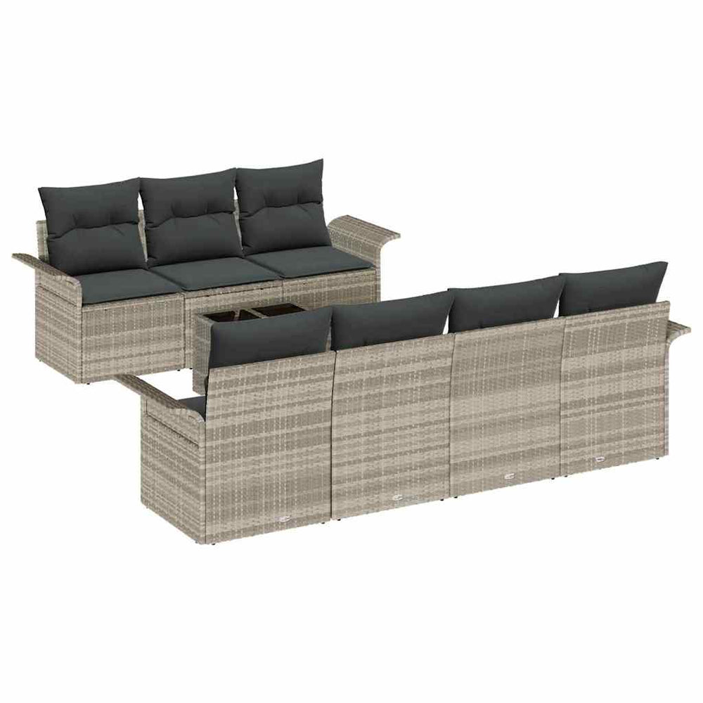 8-Piece Garden Sofa Set with Cushions, Light Grey Poly Rattan