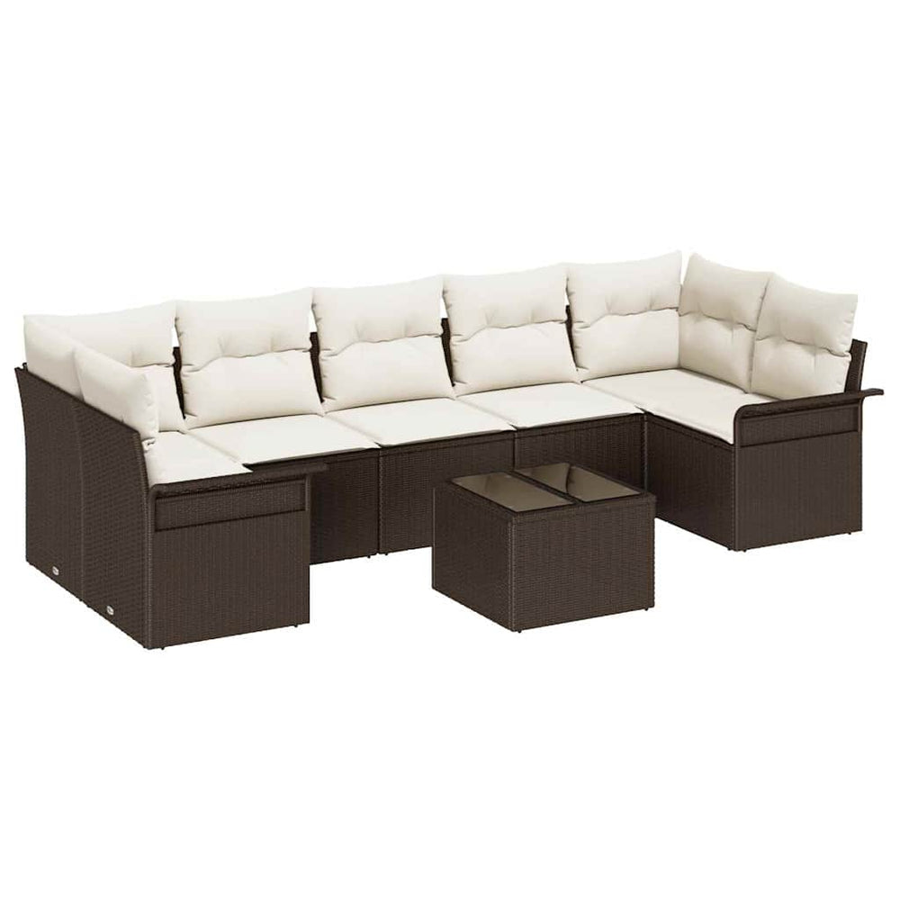8-piece garden sofa set with cushions, brown poly rattan