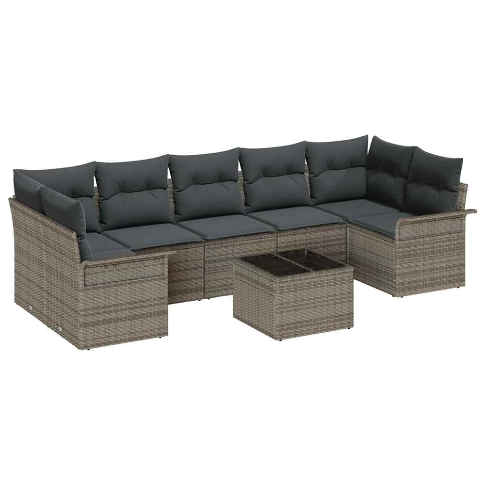 8-piece garden sofa set with cushions, grey poly rattan