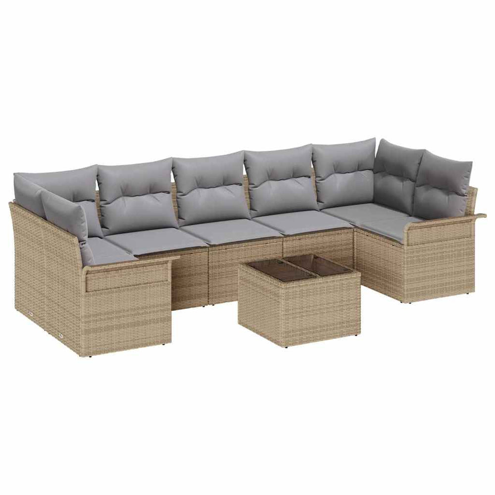 8 Piece Garden Sofa Set with Cushions, Sand-coloured, Poly Rattan.
