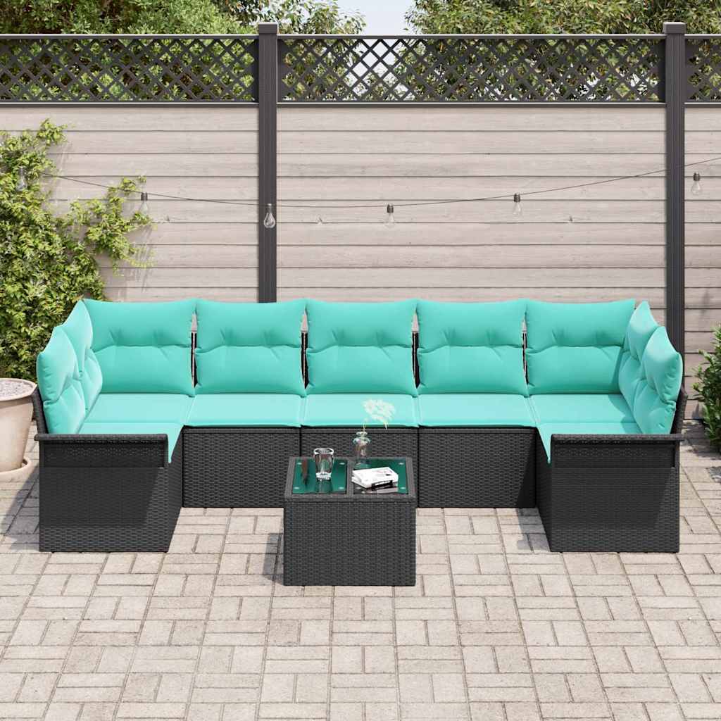 Sodo Sofų Rinkinys su pagalve 8 pcs Juoda ir turkio poliratanas