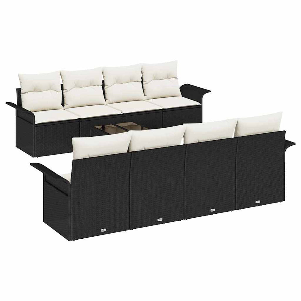 9-piece garden sofa set with cushions black poly rattan