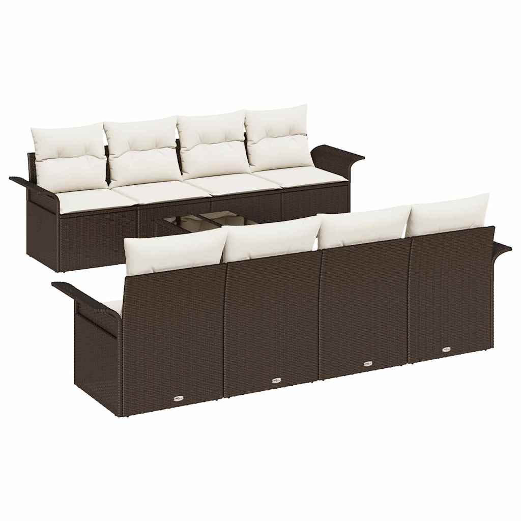 9 gabalu dārza dīvānu komplekts ar spilveniem, brūns poliratans