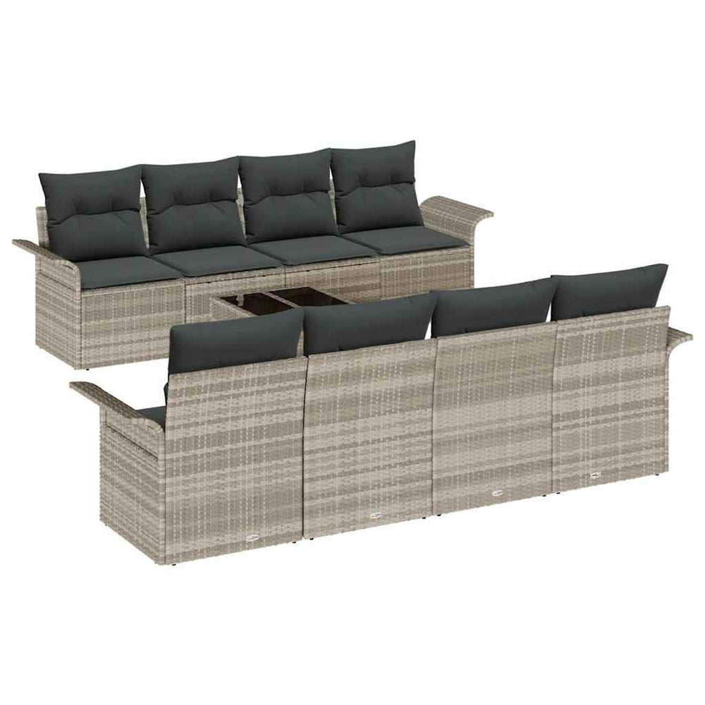 9-Piece Garden Sofa Set with Cushions Light Grey Poly Rattan