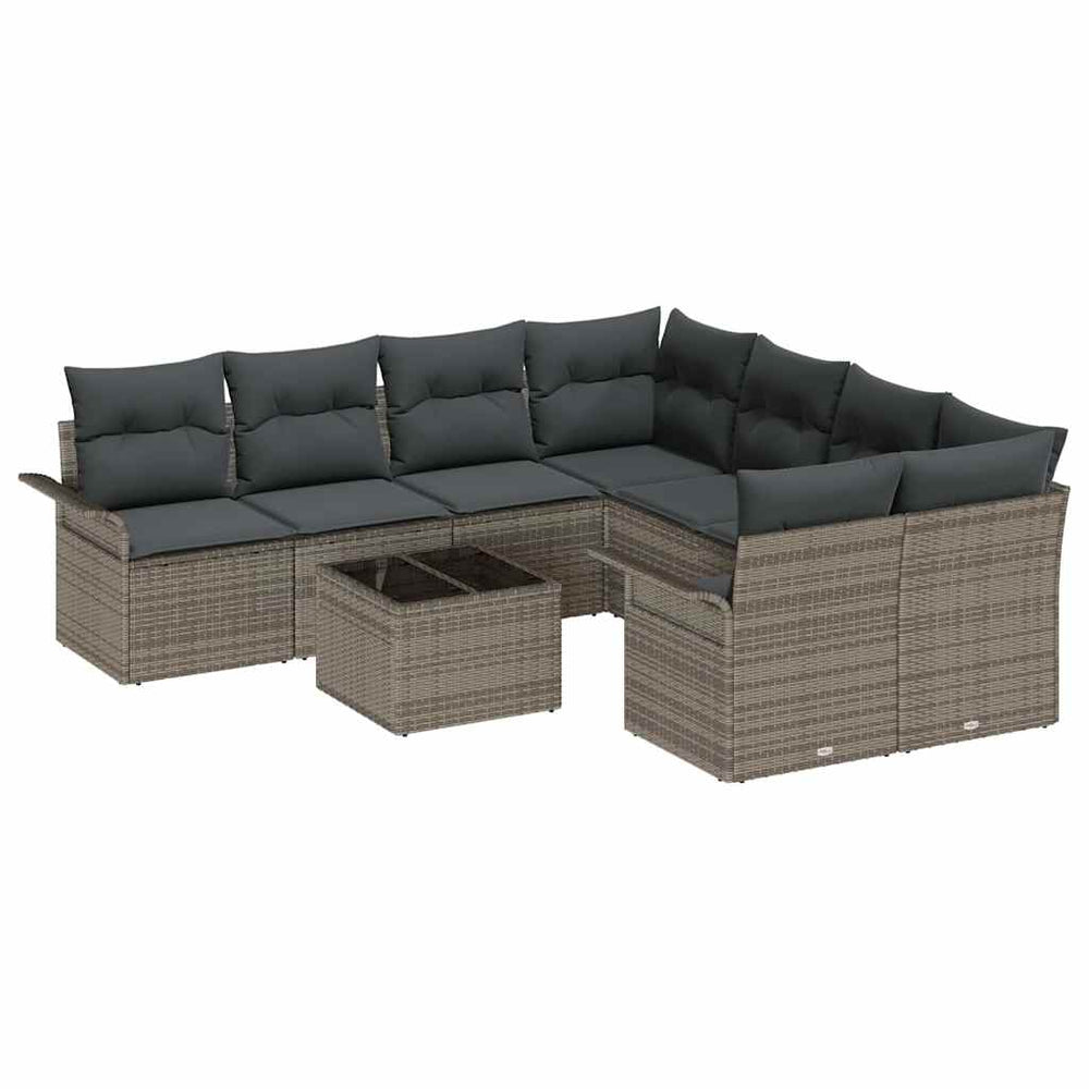 9-piece garden sofa set with grey poly rattan cushions