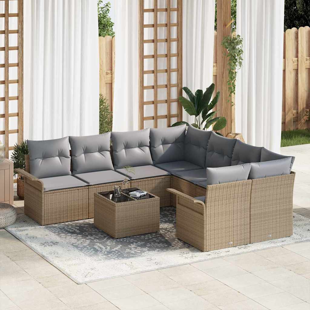 Garden Sofa Set 9 pcs Beige and Grey 55 x 55 x 37 cm