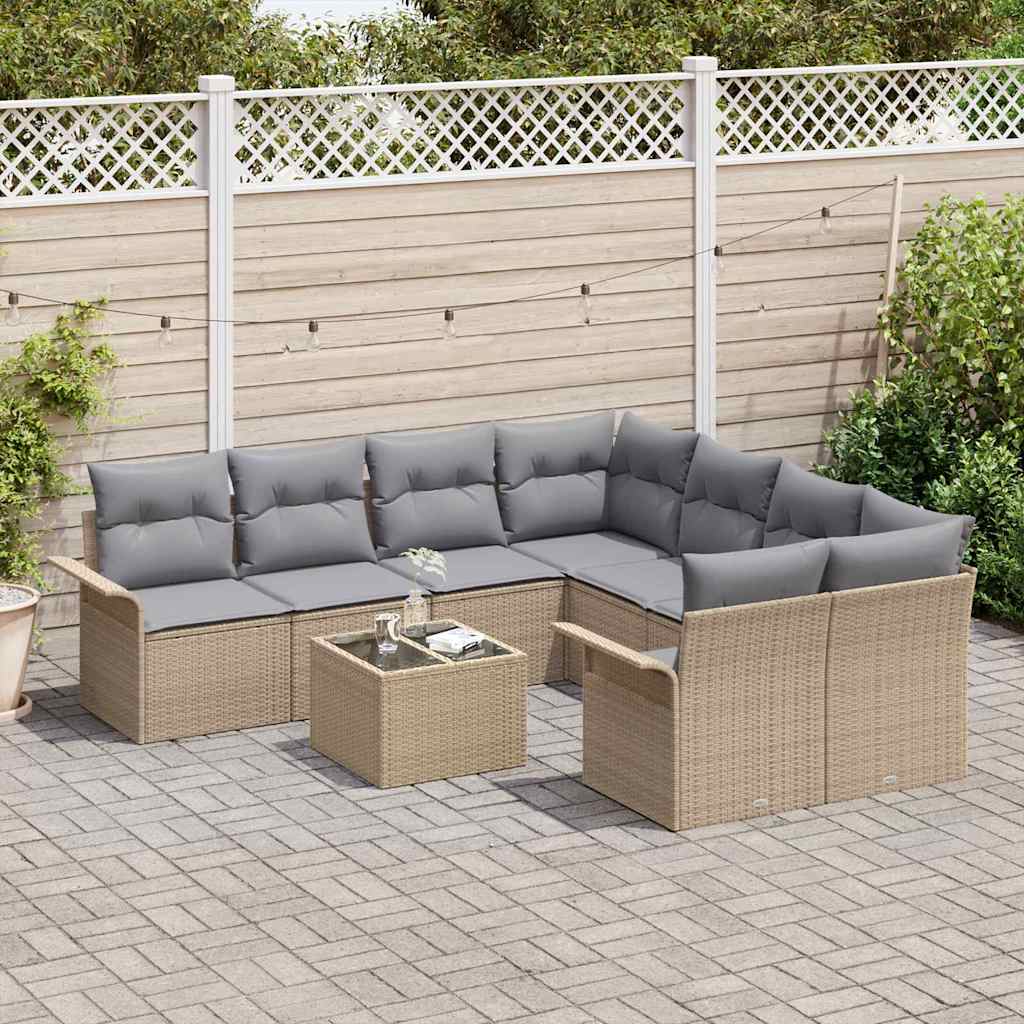 Garden Sofa Set 9 pcs Beige and Grey 55 x 55 x 37 cm