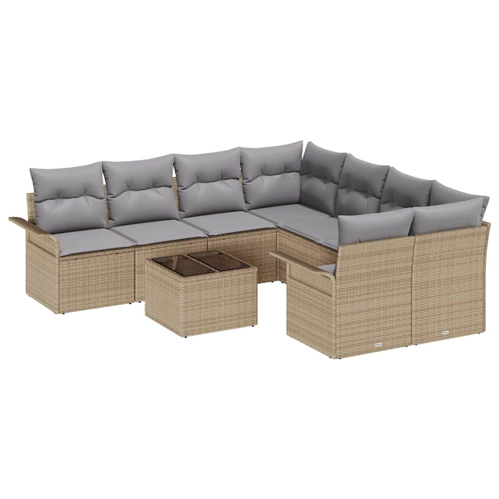 Garden Sofa Set 9 pcs Beige and Grey 55 x 55 x 37 cm
