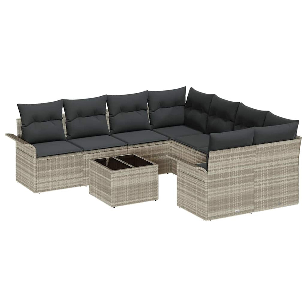 9-piece garden sofa set with cushions light grey poly rattan
