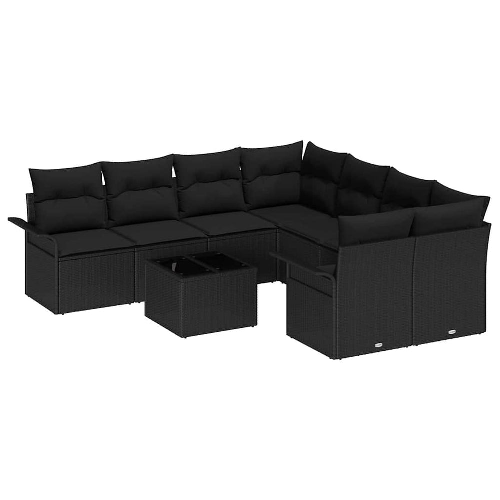 9-piece Garden Sofa Set with Cushions Black Poly Rattan