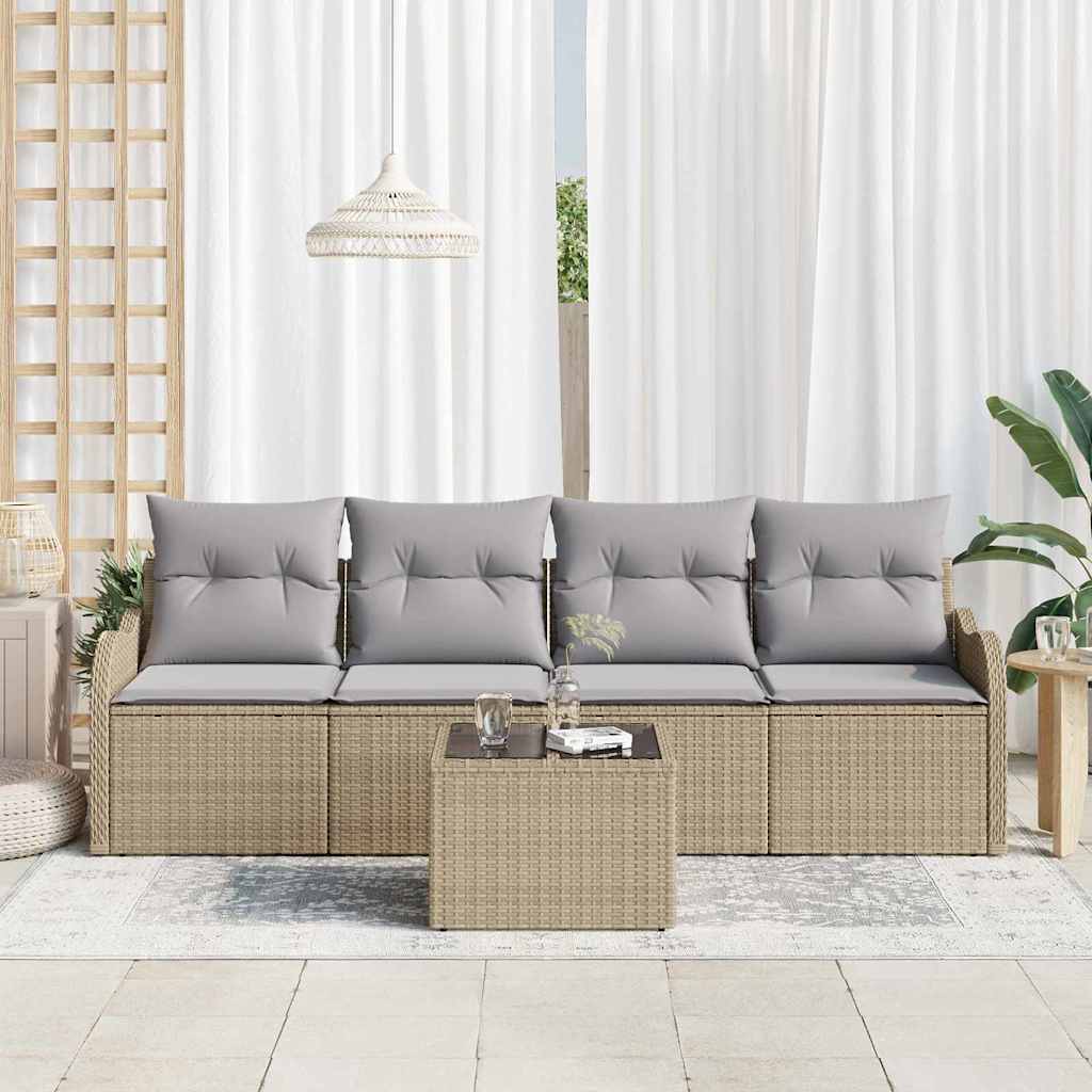 5 dalių sodo sofas rinkinys su pagalvėlėm, smėlio spalvos poliratanas