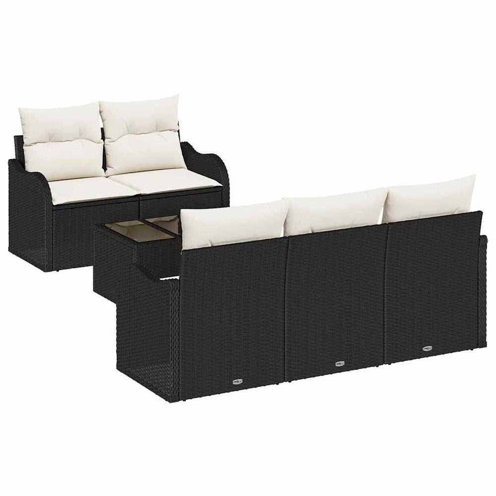6-piece garden sofa set with black cushions poly rattan