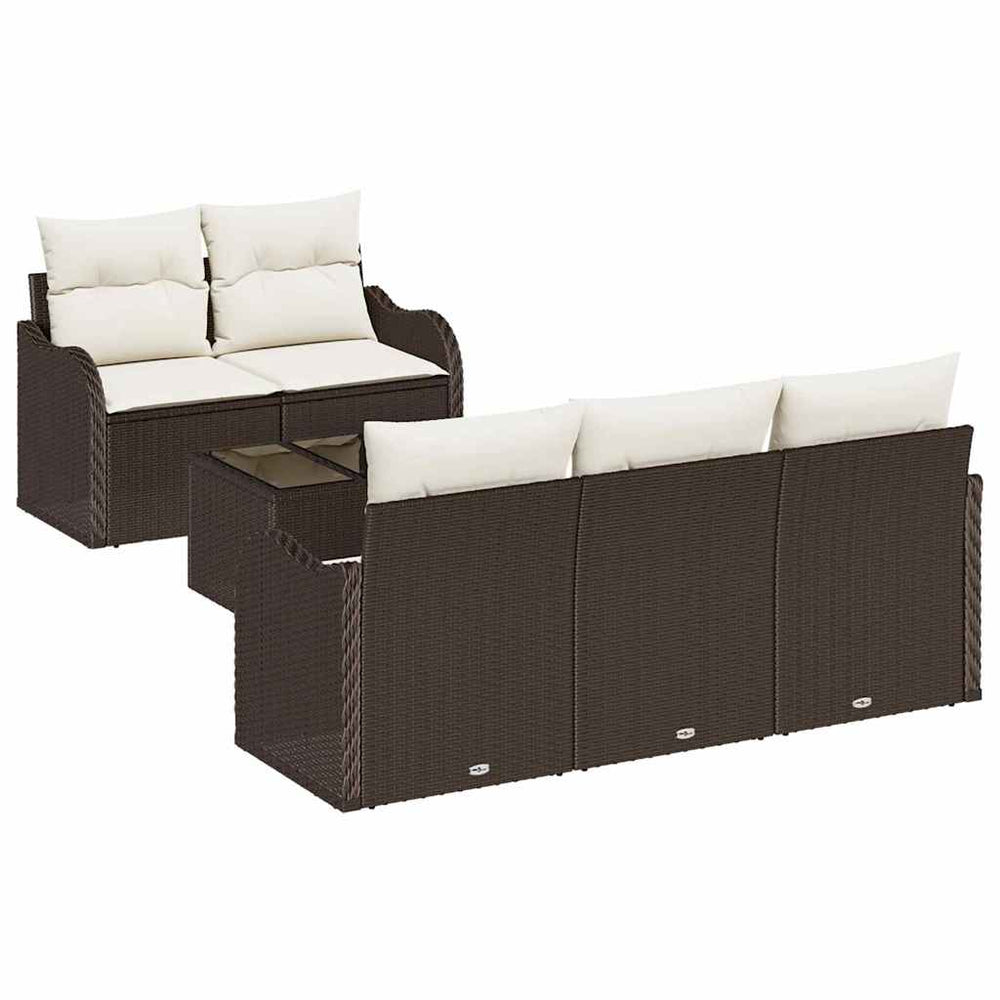 6 Piece Garden Sofa Set with Brown Poly Rattan Cushions