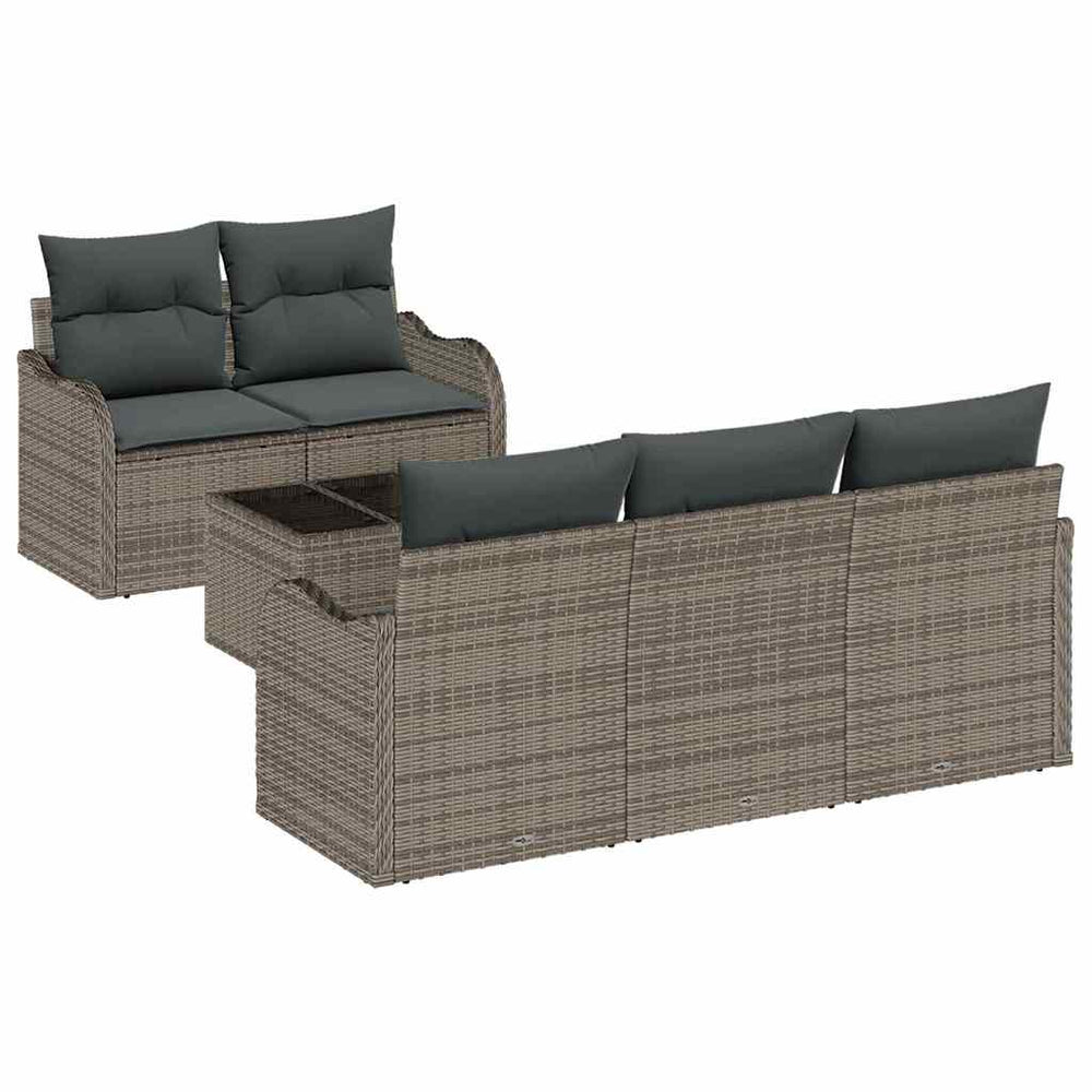 6-piece sofa set with cushions grey poly rattan