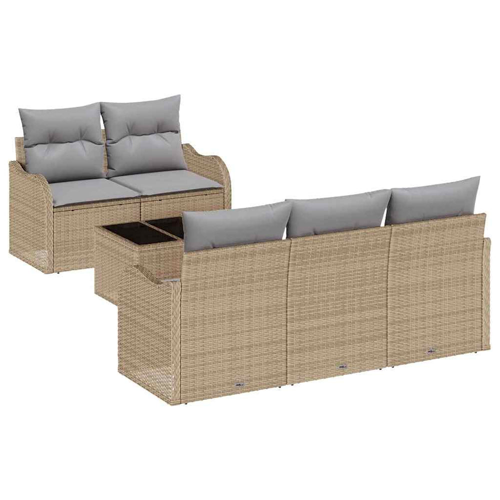 6-piece garden sofa set with cushions sand poly rattan