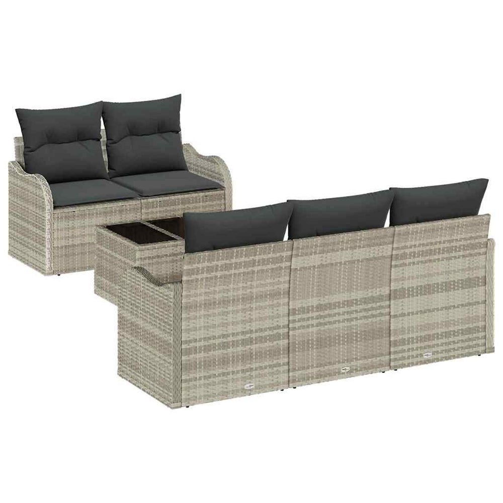 6-piece garden sofa set with cushions light grey poly rattan