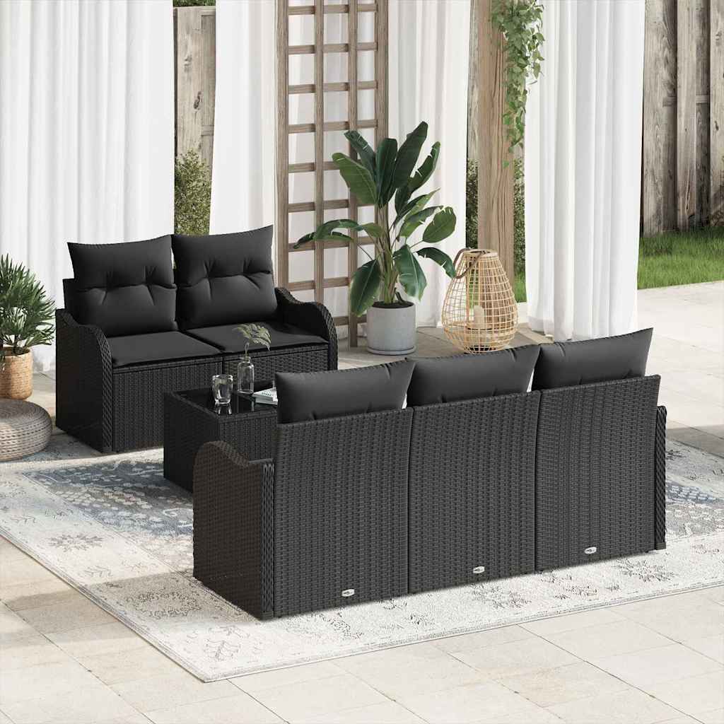 Garden Sofa Set with Cushions 6 pcs Black 55 x 55 x 37 cm
