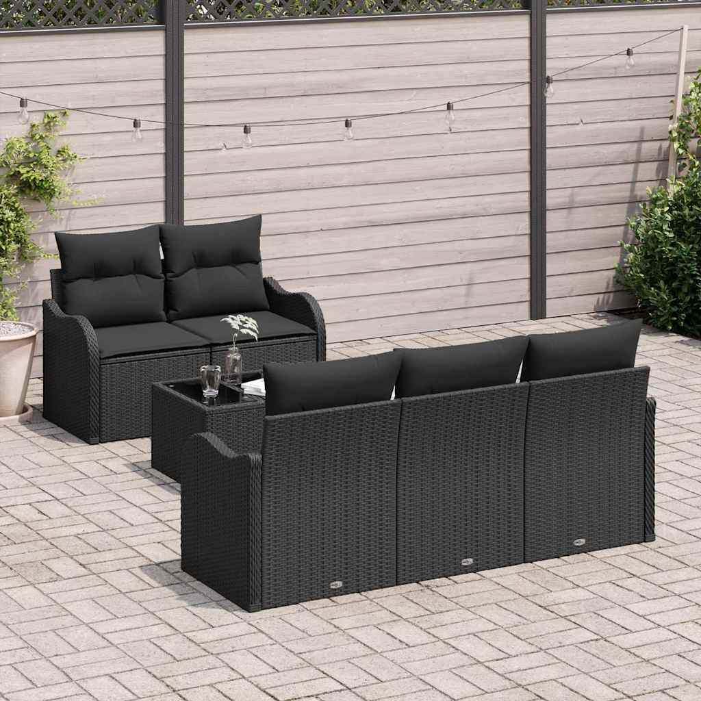 Garden Sofa Set with Cushions 6 pcs Black 55 x 55 x 37 cm