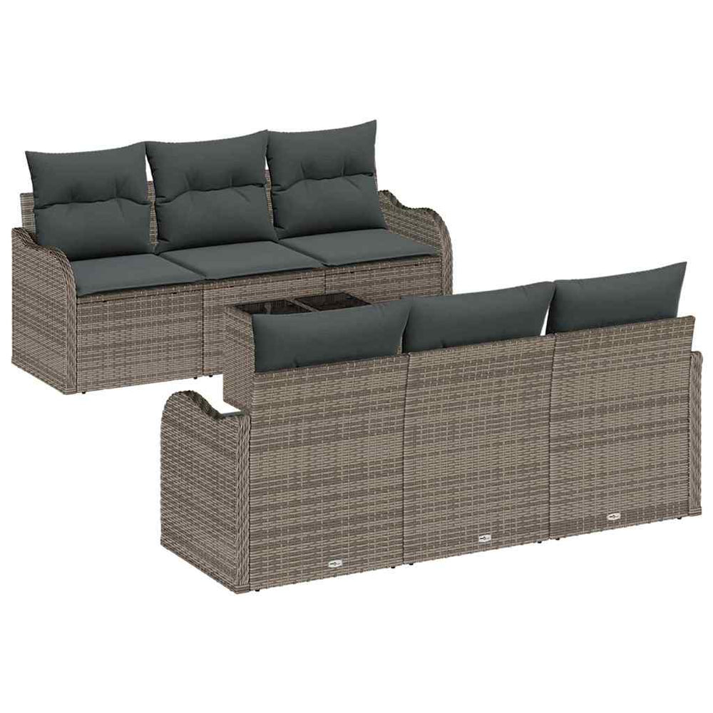 7-piece garden sofa set with cushions, grey poly rattan